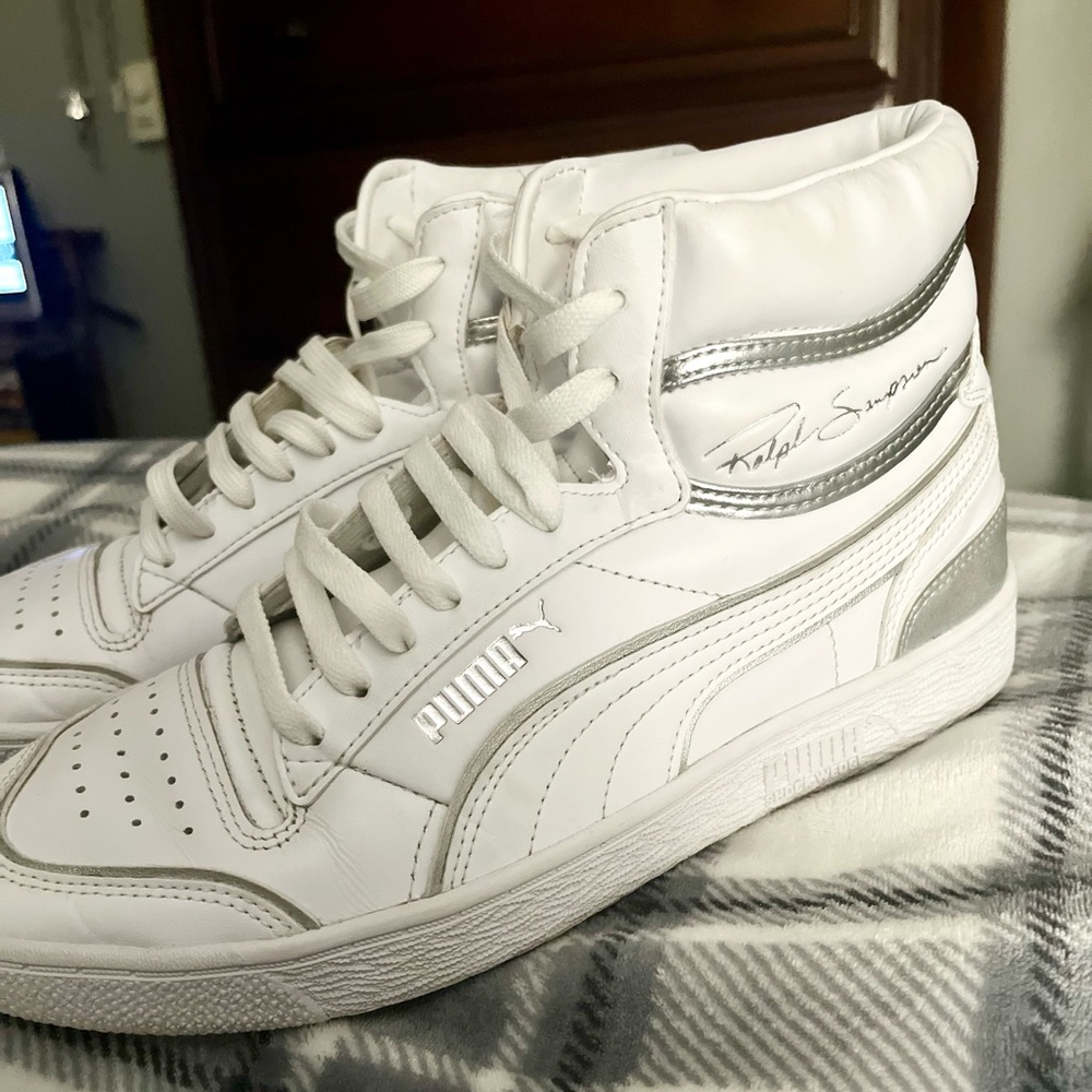Puma White and Silver High-Topps Ralph Simpson Signiture series